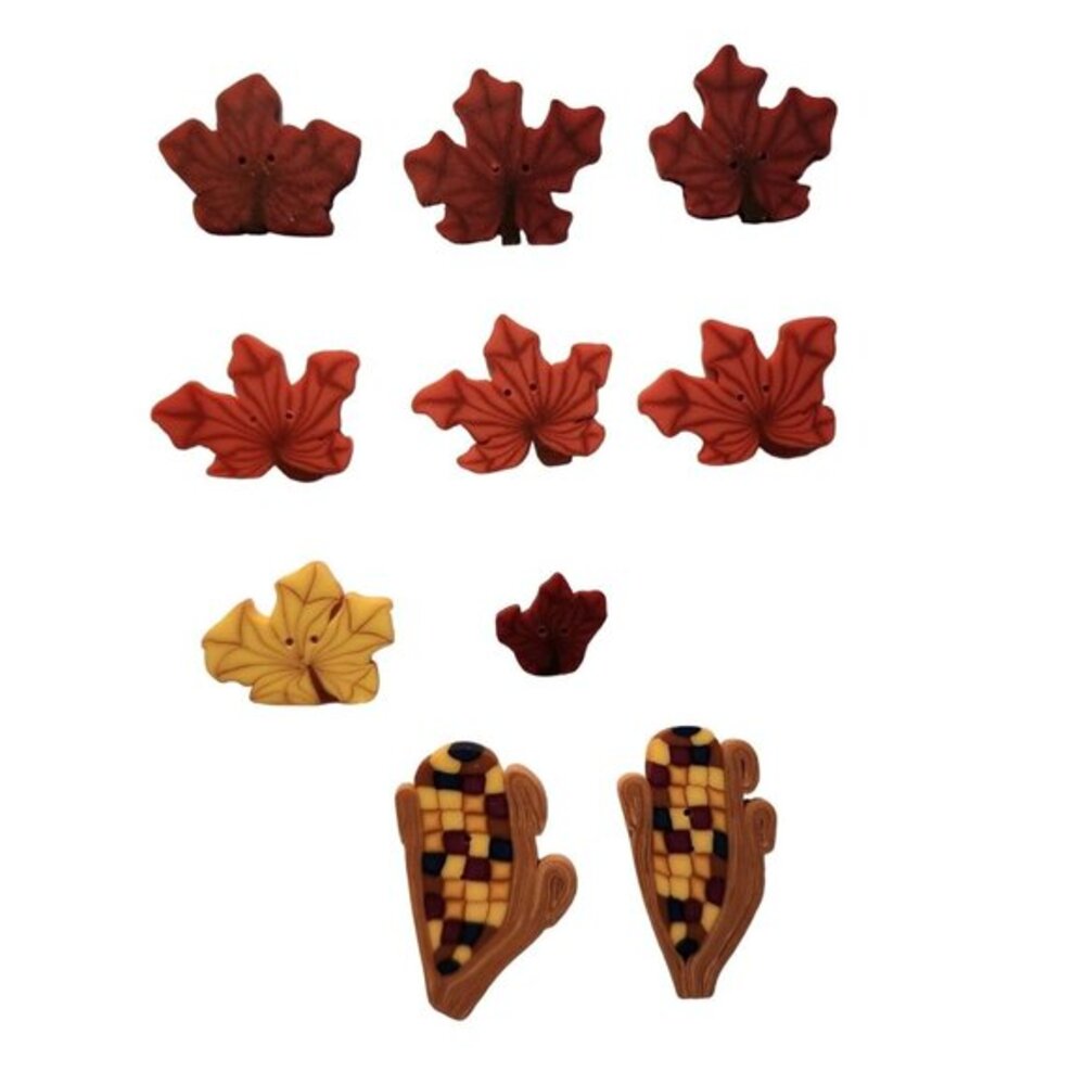 Fall Autumn Just Another Button Co JABC Lot 10 Leaves Harvest Corn Stitching New